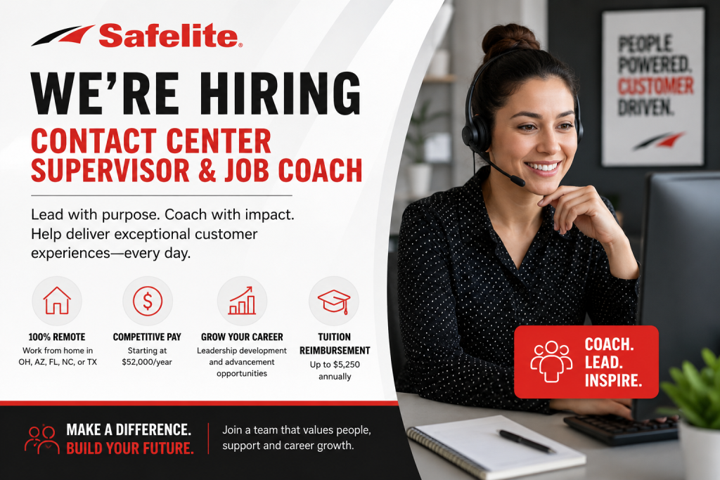 Remote Contact Center Supervisor and Job Coach Opportunity at Safelite
